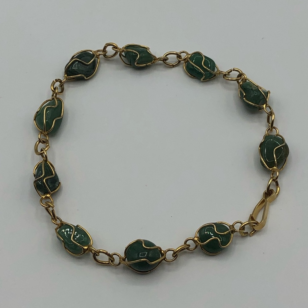 Vintage Wire Cage Bracelet Green Aventurine Gold - Picture 4 of 8